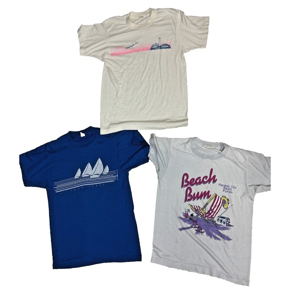 Lot of 3 Vintage 80s Tourist T-Shirts Lake Tahoe Panama Beach Washington DC - BD - Picture 1 of 16